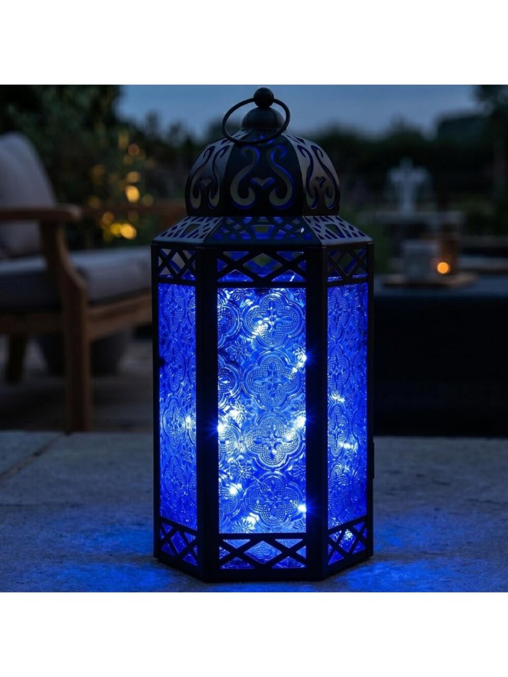 Cobalt Blue Decorative Lanterns - Indoor Fairy Light Candle Holders, Set of 2